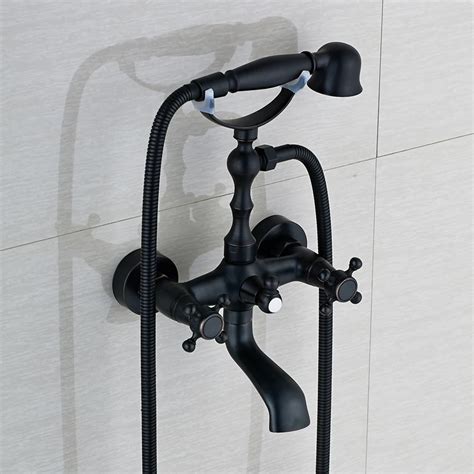 Buy Oil Rubbed Bronze Wall Mount Bathtub Faucet Dual Handles Swivel Spout Mixer