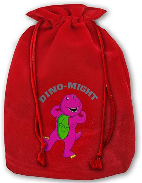 Huttgight Dino Might Buff Barney The Dinosaur Christmas Drawstring Bag