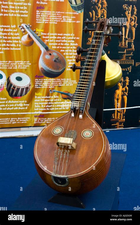 Veena Stringed Wooden Musical Instrument Of Indian Origin On Display