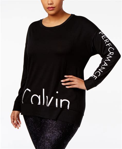 Calvin Klein Performance Plus Size Long Sleeve Logo T Shirt Tops
