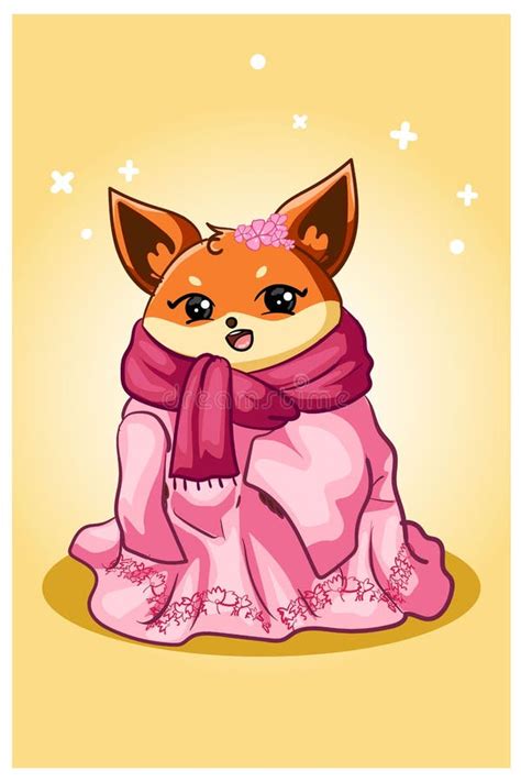 A Beautiful Fox Wearing A Scarf With Cherry Blossoms Stock Vector