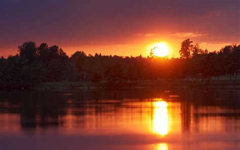 Download Wallpaper 3840x2400 Sunset Lake Sun Dusk Landscape 4k
