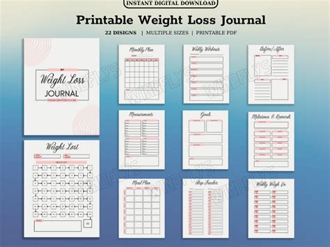 Printable Weight Loss Journal Planner Digital Weight Loss Tracker