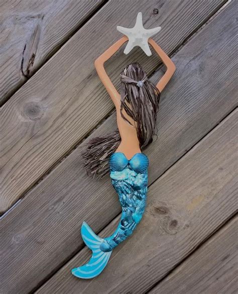 Wooden Mermaid Wall Art Mermaid Decor Mermaid Wall Hanging Seashell