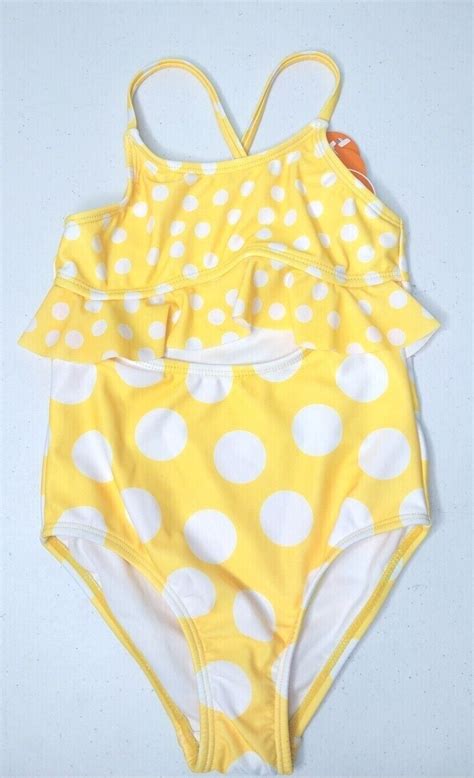 Wonder Nation Girls Polka Dot One Piece Swimsuit Upf 50 Yellow White