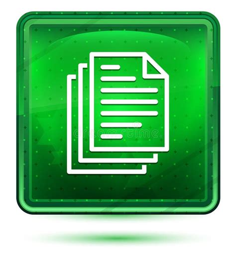 Page Documents Icon Neon Light Green Square Button Stock Illustration