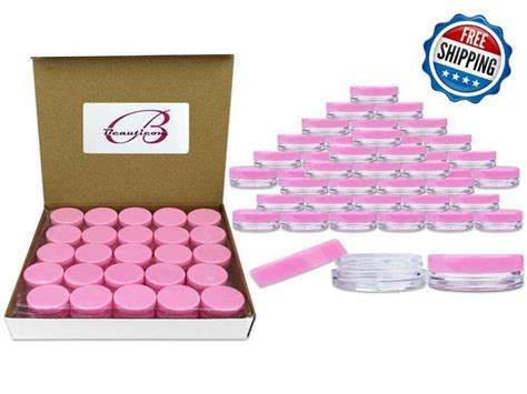 50pcs Pink Plastic Clear Small Empty Jars Pink Lids Cosmetics Sample