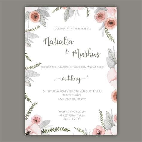 Wedding Invitation Template With Pastel Flowers Vector Free Download