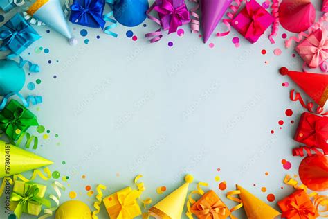 Colorful Rainbow Birthday Party Border Frame Background Stock Photo