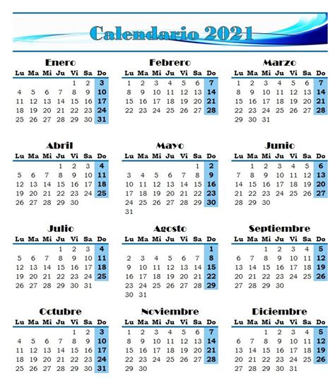 Calendario 2021 Para Apuntar Imprimir