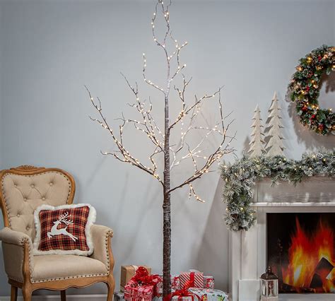 Lit Snowy Brown Birch Tree Ft Pottery Barn