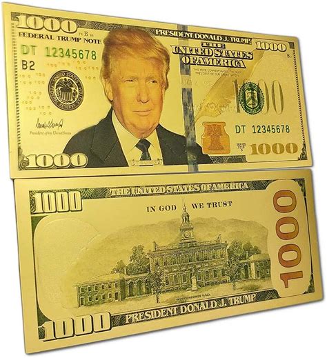 1000 Us Dollar Bill Donald Trump Gold Plated Commemorative President Banknote Us Political