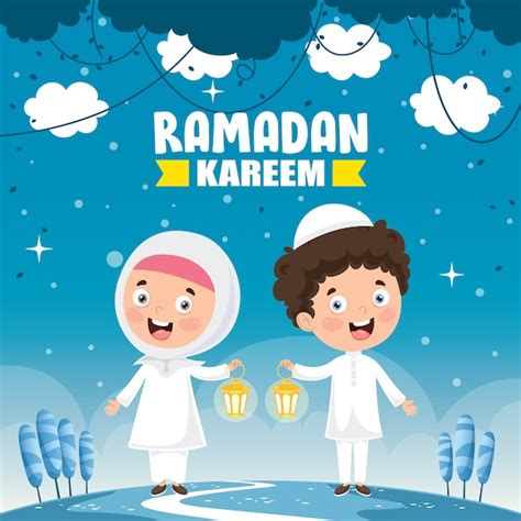 Vektor Illustration Von Den Moslemischen Kindern Die Ramadan Feiern