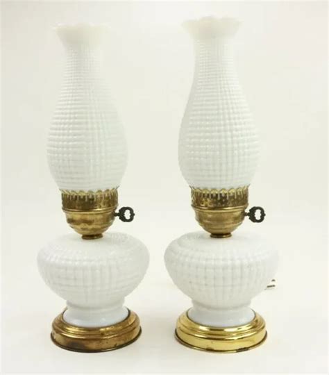 Vintage Mid Century Modern Milk Glass Boudoir Parlor Hobnail Lamps Set Large Picclick