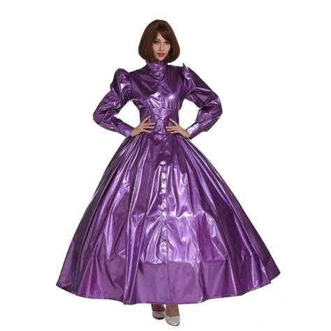 Sissy French Gothic Punk Purple Pvc Ball Gown Dress Uniform Crossdress