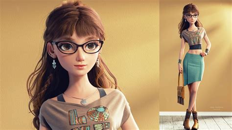 Tina 3d Character By Nazar Noschenko Green Hair Girl 3d Character