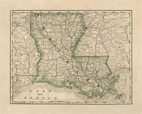 Old Louisiana Map Circa 1878 La 1800s Antique Vintage Art Etsy