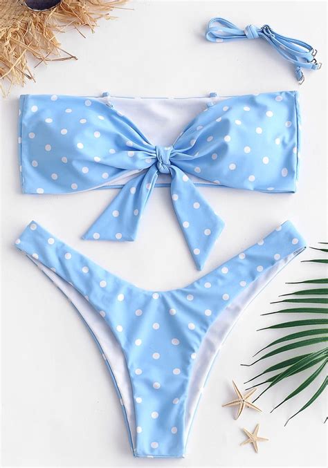 Zaful Knot Bandeau Polka Dot Bikini Set Polka Dot Bikini Set Polka