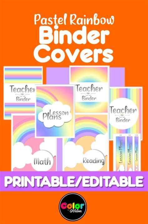 Binder Covers And Spines Editable Management Pastel Rainbow