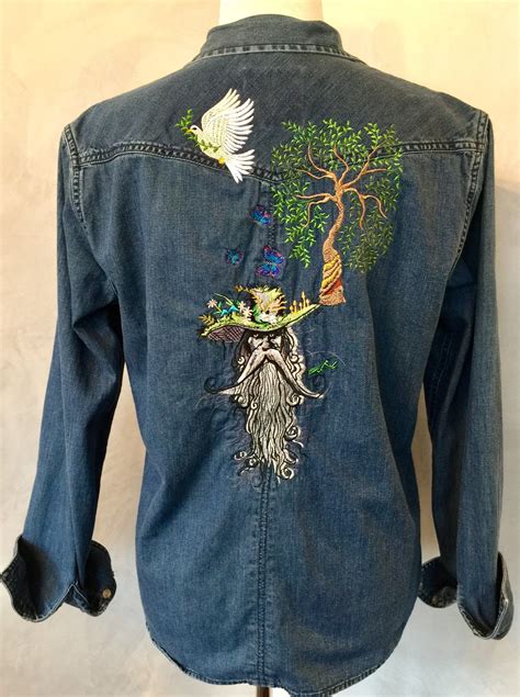 Root man embroidery design | Embroidered denim shirt, Embroidered denim ...