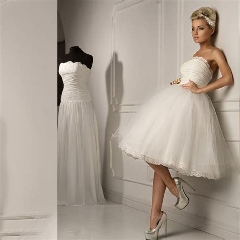 knee length short ball gown 2016 new sexy strapless white lace tulle wedding dress bridal gowns