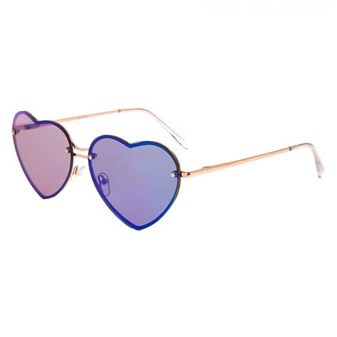 Blue Rimless Heart Shaped Sunglasses Claire S Us