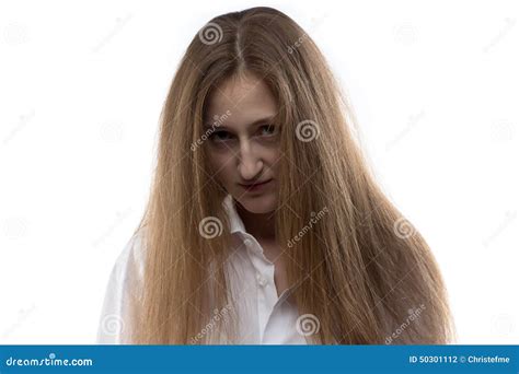 Image Of Young Woman With Bowed Head Stock Photo Image Of Psycho