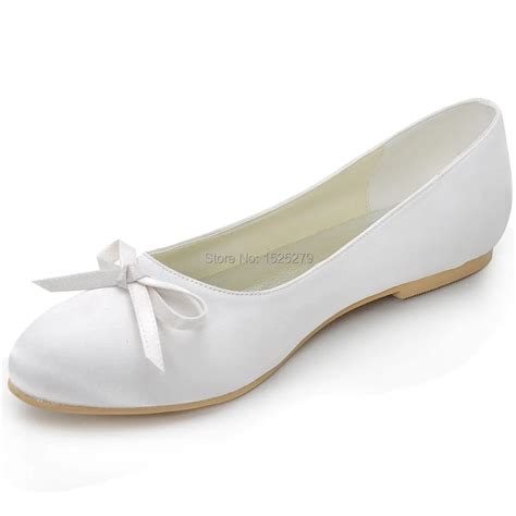 Ep2135 White Ivory Women Bridal Evening Prom Party Flats Heels Bow