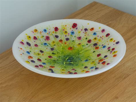 Fused Glass Bowl Rainbow Flowers Handmade T Mother S Etsy Fused Glass Bowl Fused Glass