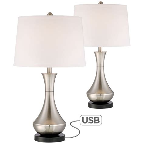 360 Lighting Modern Table Lamps Set Of 2 With Usb Charging Port Brushed