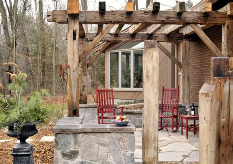 Quiet Natures Rustic Stone Wallpergola Patio Space Rustic Pergola