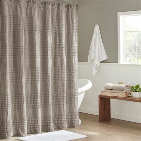Madison Park Eider Taupe 72 In Super Waffle Textured Solid Shower