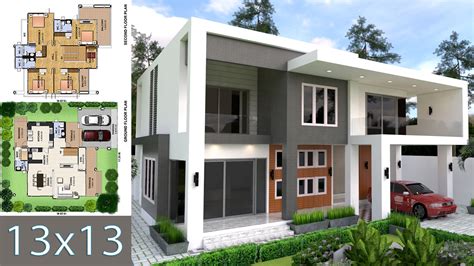 Modern 4 Bedrooms House Plan 13x13m Sam Phoas Home