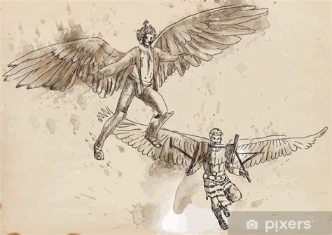 Sticker Icarus And Daedalus Drawing Converted Into Vector PIXERS NET AU