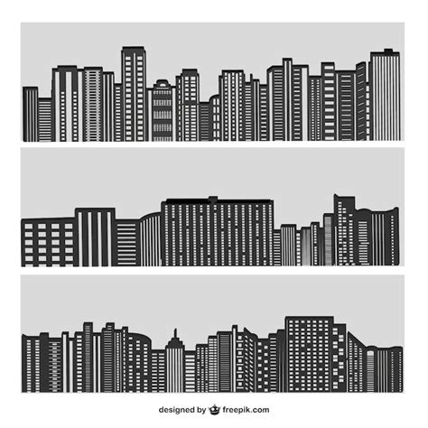 City Buildings Silhouettes In Grey Free Vector