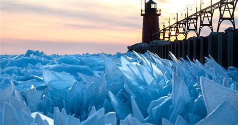 Frozen Lake Michigan Thaws Into Otherworldly Blue Ice Shards