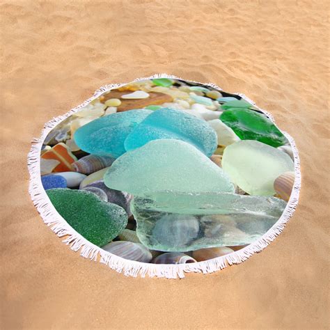 Blue Green Sea Glass Beach Coastal Seaglass Round Beach Towel For Sale