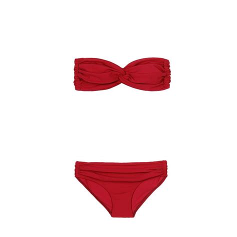 Ruched Bandeau Bikini Red Bandeau Poolside Outfit Bikinis
