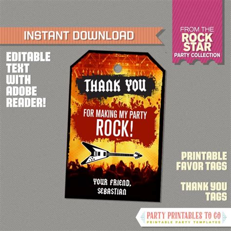 Rockstar Party Favor Tags Rockstar Thank You Tag Rockstar Birthday