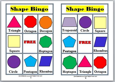 Learning Ideas Grades K 8 2 D Shapes Bingo For Kids