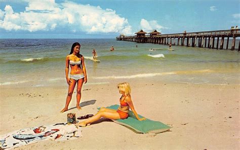 Sunbathing Naples Florida Beach Bikini Girls Surfing S Rare Vintage Postcard United States