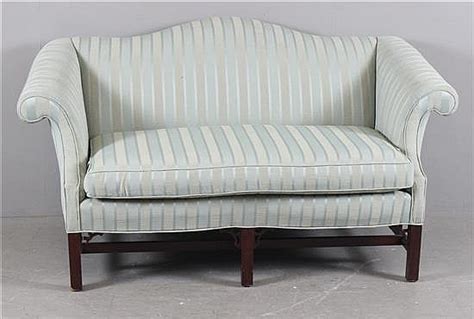 Lot Mahogany Chippendale Style Camelback Settee With Blue Striped