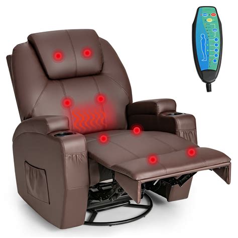 Gymax Massage Recliner Chair 360 Degree Swivel Single Sofa Rocker W Heating