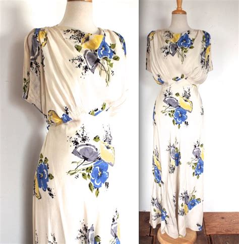 Vintage 1930s Dress 30s Silk Floral Print Garden Party Gown Etsy