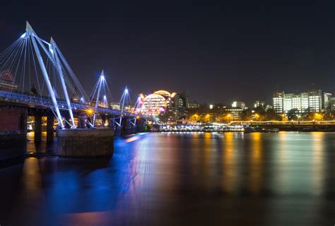 Wallpaper Night City Bridge River Architecture Lights Reflection