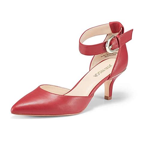 Womens Kitten Heel Pumps Red Shoes Closed Pointed Toe Ankle Strap Dress