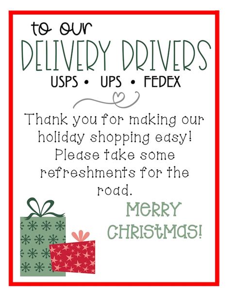 Delivery Driver Snack Sign Free Printable