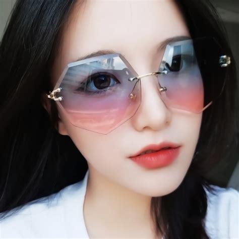 luxury rimless sunglasses women brand designer summer oversized vintage shades sun glasses