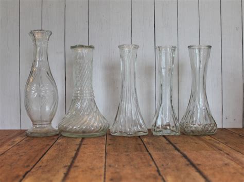 Vintage Clear Glass Bud Vase Set Of 10 Vases All Different Patterns Wedding Vases 1 Dozen