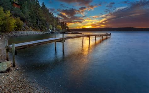 Wallpaper Norway Sunset Shore Pier River Forest